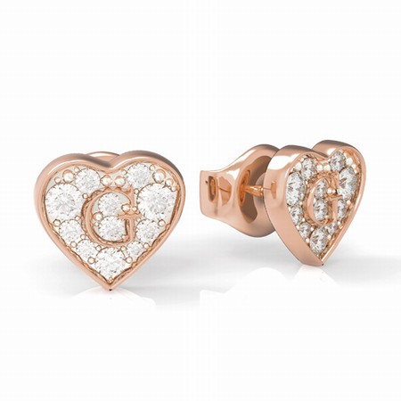 Guess G Shine Rose Gold Heart Crystal Stud Earrings